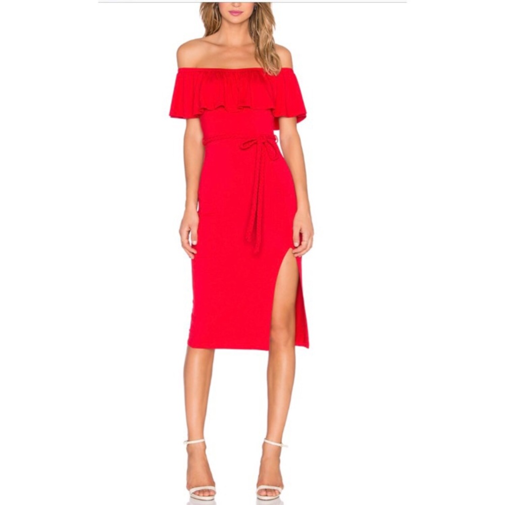Red off the shoulder dress !!